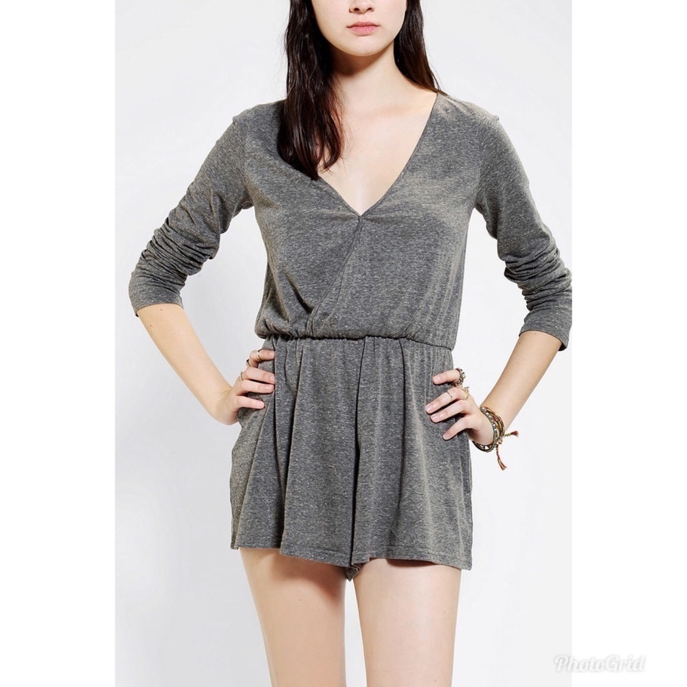Urban Outfitters Gray Ecote Knit Surplice Romper